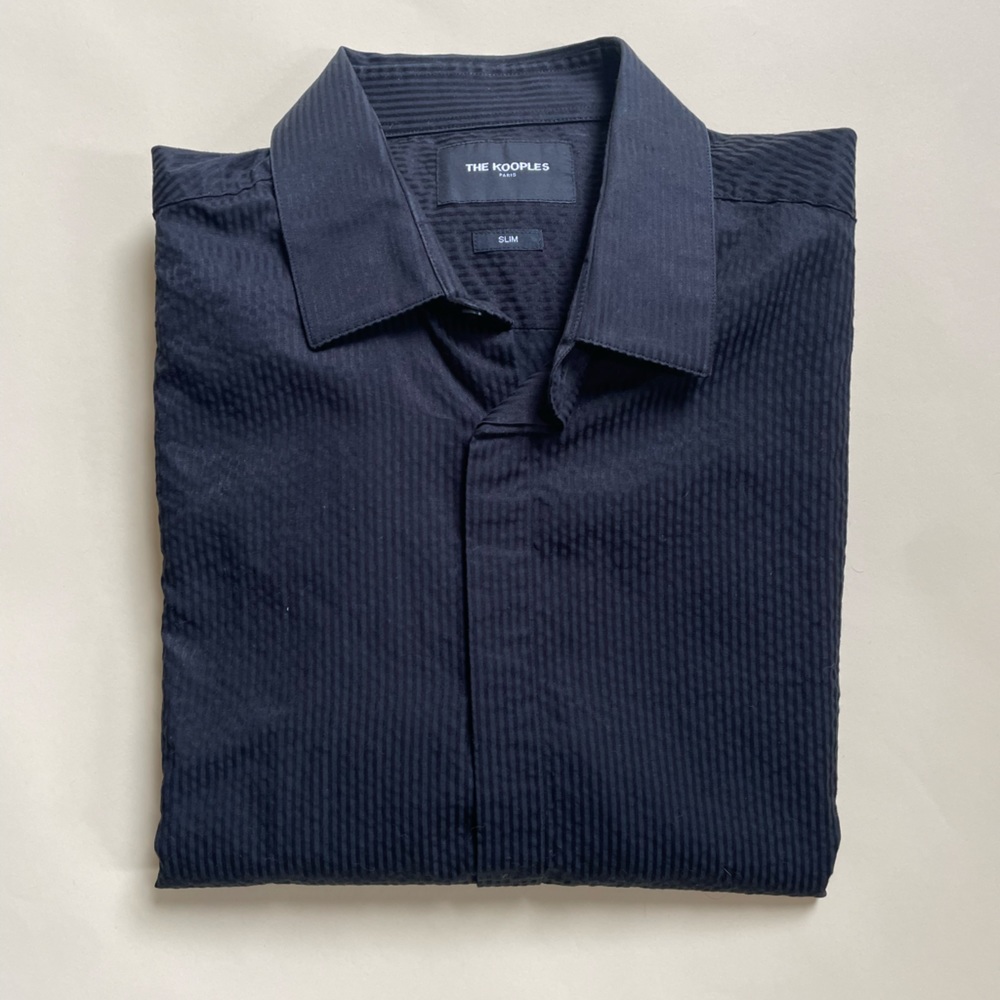 The Kooples: Slim, Black Striped Long Sleeve Button Down. Neck Size 16